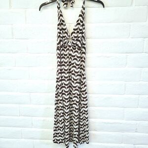 Attention Brown and White Midi Halter Dress Women's XS